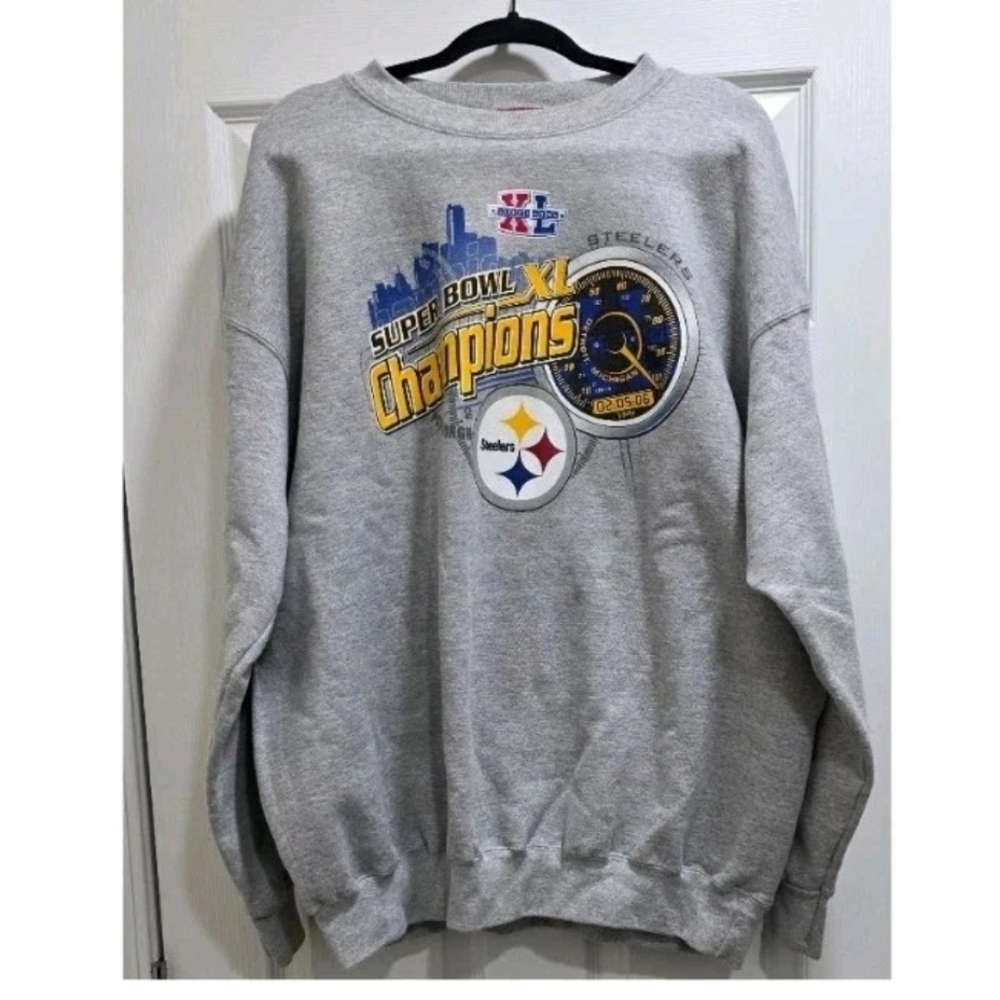 NFL Sweatshirt Superbowl 40 Steelers Super bowl Champion Grey Pullover Size: XL